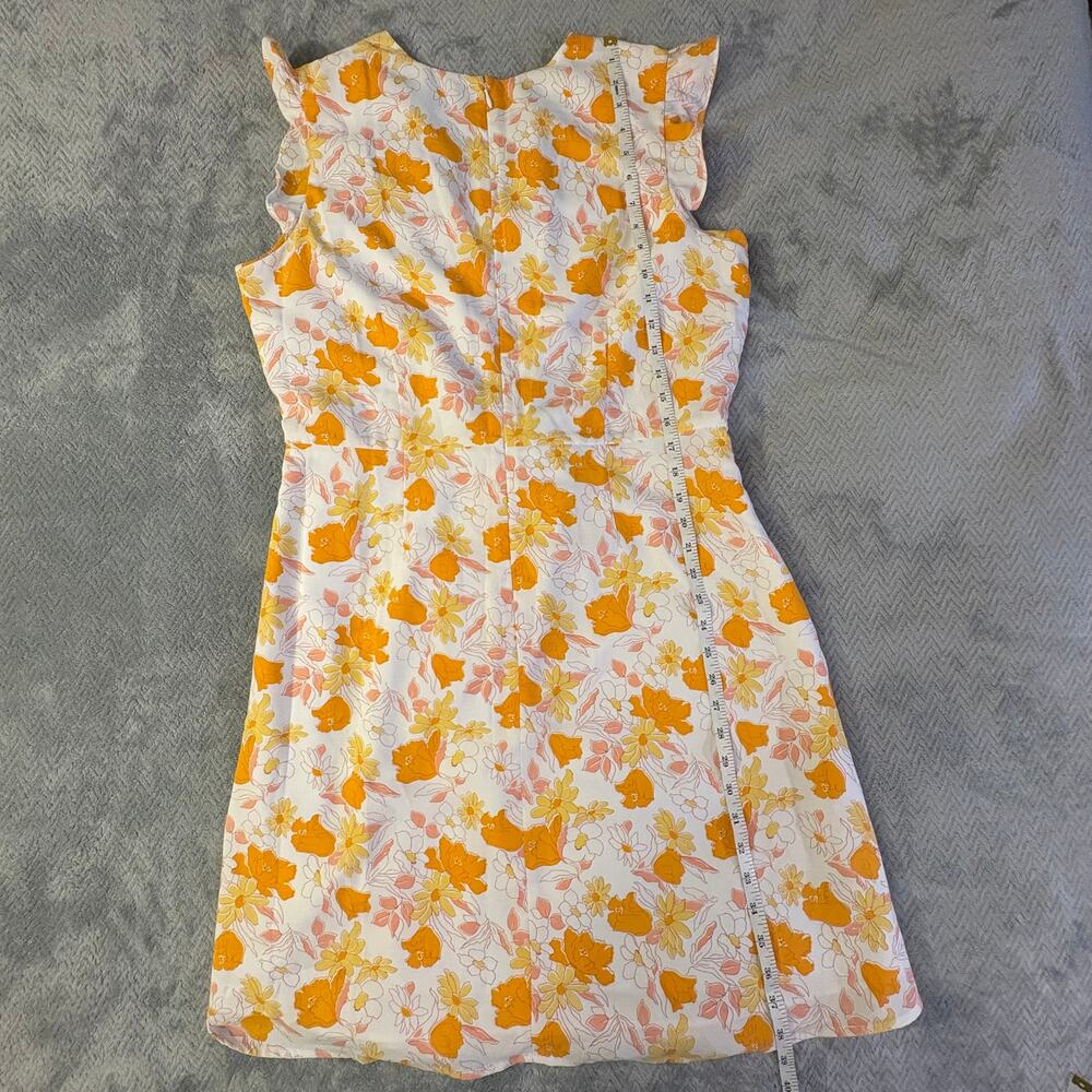 Loft Outlet Sz XL Floral Orange and Yellow Spring Summer Dress Ruffle at Sleeve